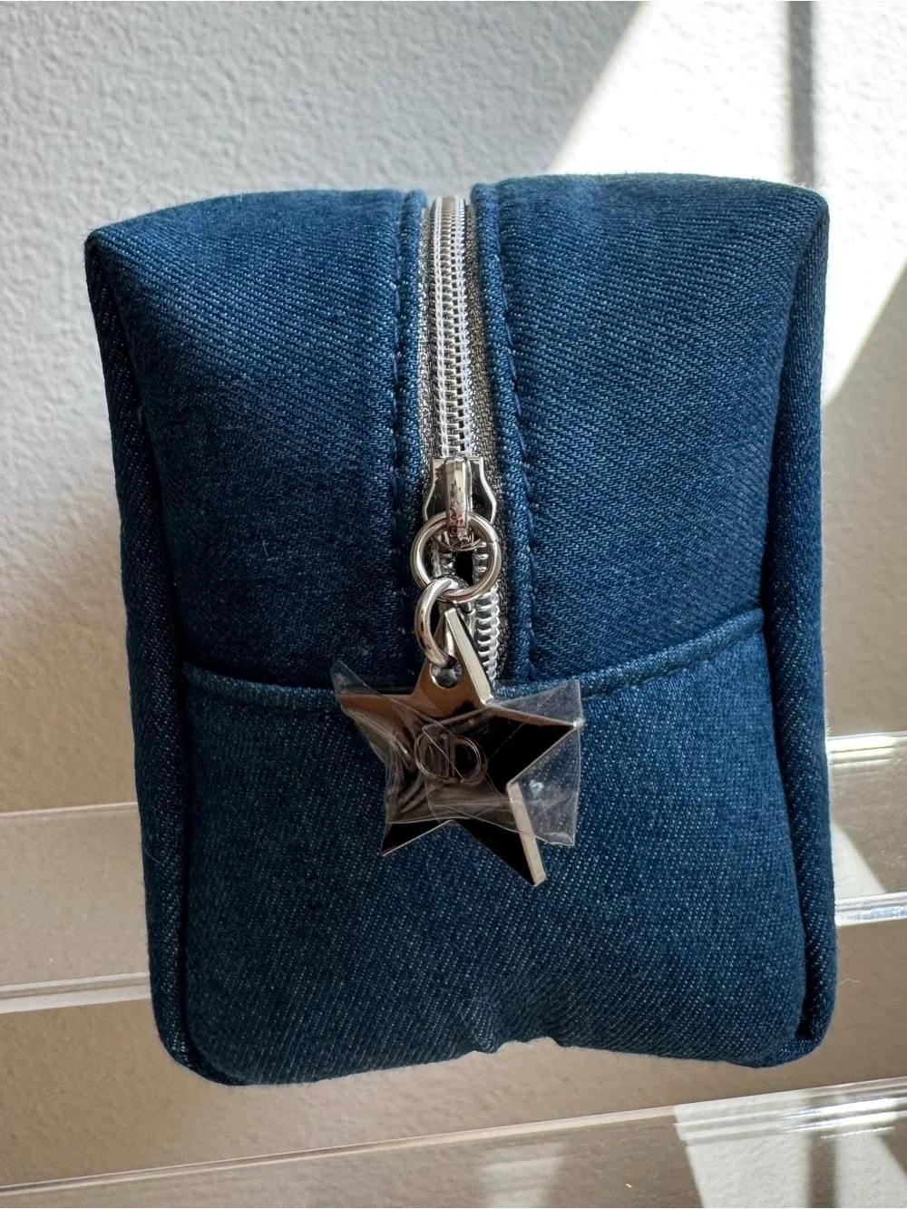 Dior Beauty Blue Denim Cosmetic Pouch Star Charm New
